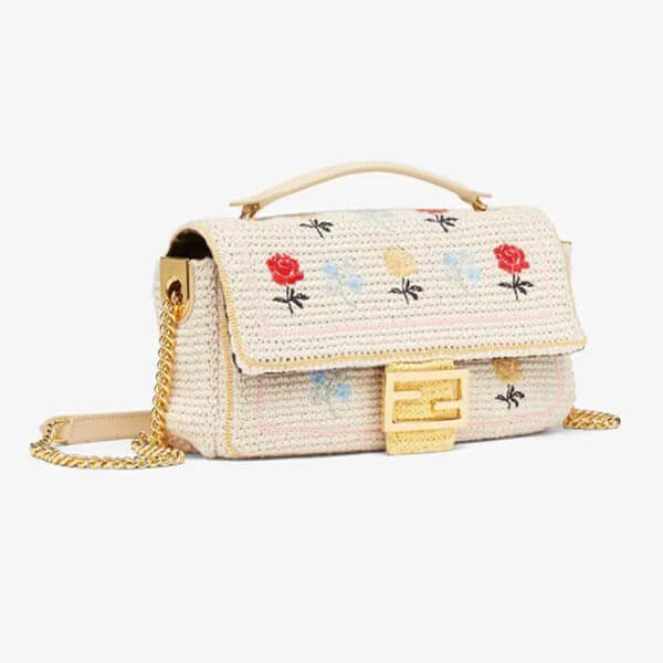 【フェンディ】バゲット 刺繍入り コットン バッグ* ホワイト 8BR783AFQTF0YTC